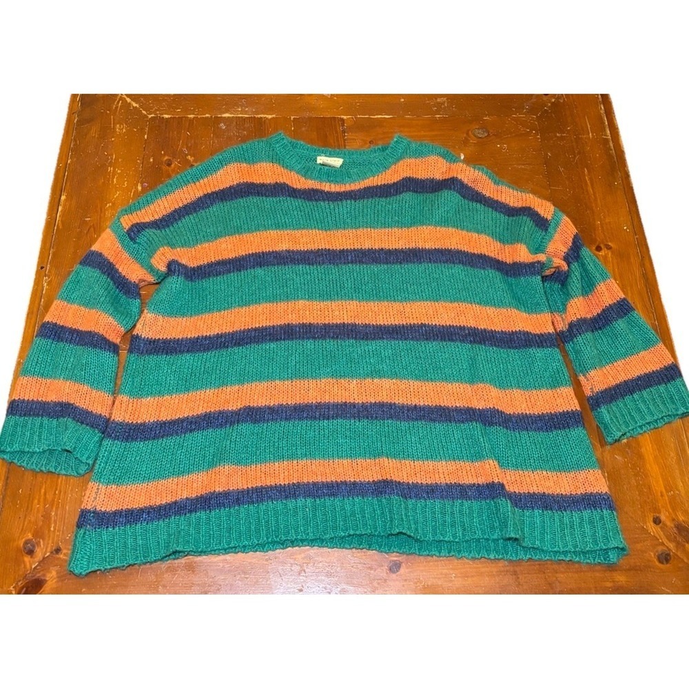 Main Strip Women's Size Large Knit Orange Green Blue Striped Pullover Sweater